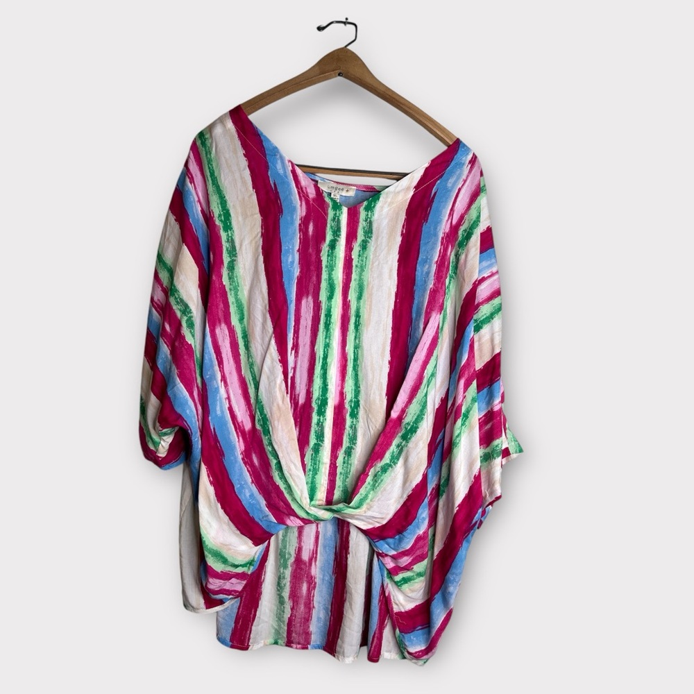 PLUS 1XL UMGEE WATERCOLOR Striped TUCK front Dolman Blouse/Tunic/Top BHCS